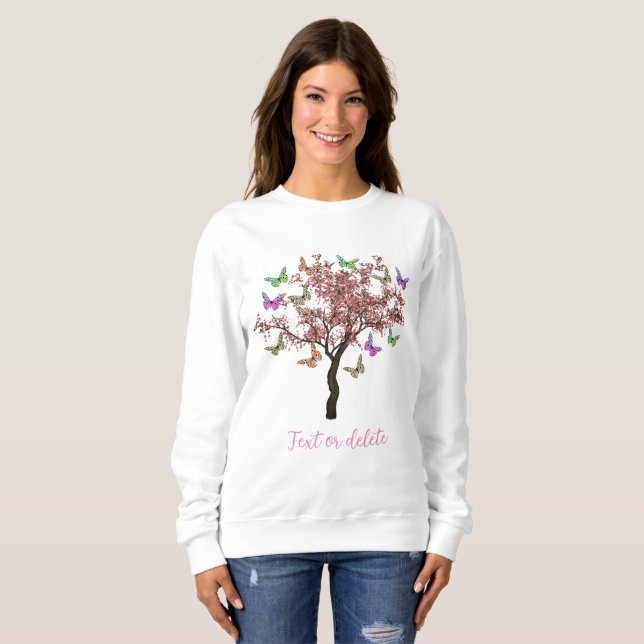 Schmetterlinge und blühender Baum Personalisiert Sweatshirt (Vorne ganz)
