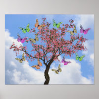 Schmetterlinge und blühender Baum