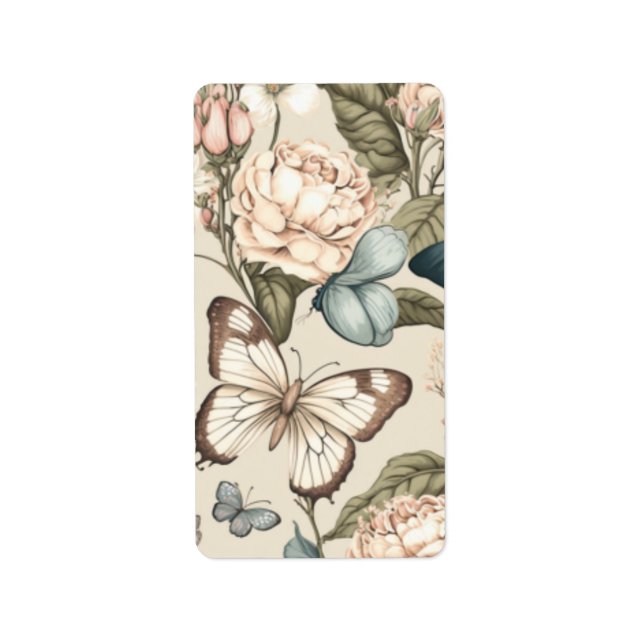 Schmetterlinge und Blume Adressaufkleber (Vorne)