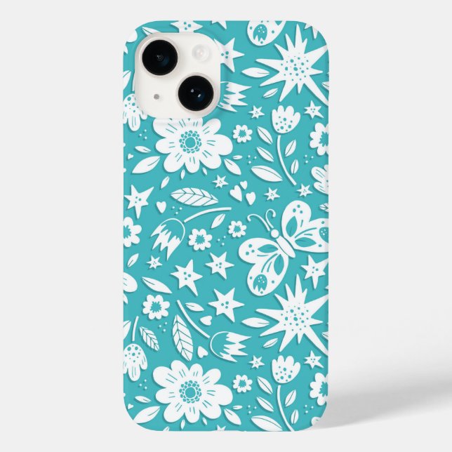 Schmetterlinge und Blume auf Aqua Case-Mate iPhone Hülle (Rückseite)