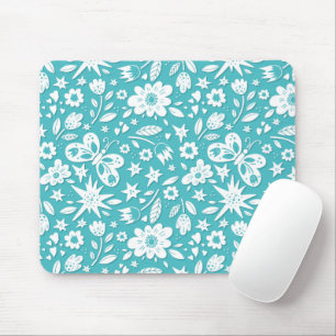 Schmetterlinge und Blume auf Aqua Mousepad