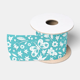 Schmetterlinge und Blume auf Aqua Satinband