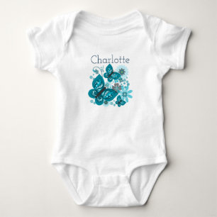 Schmetterlinge und Blume Brust (blau) Baby Strampler