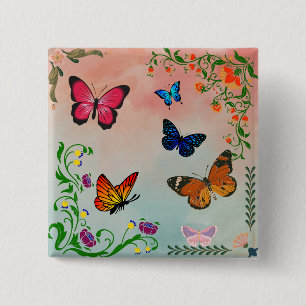 Schmetterlinge und Blume Button