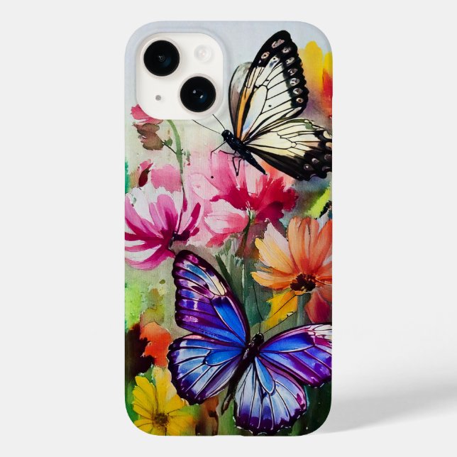 Schmetterlinge und Blume Case-Mate iPhone Hülle (Rückseite)