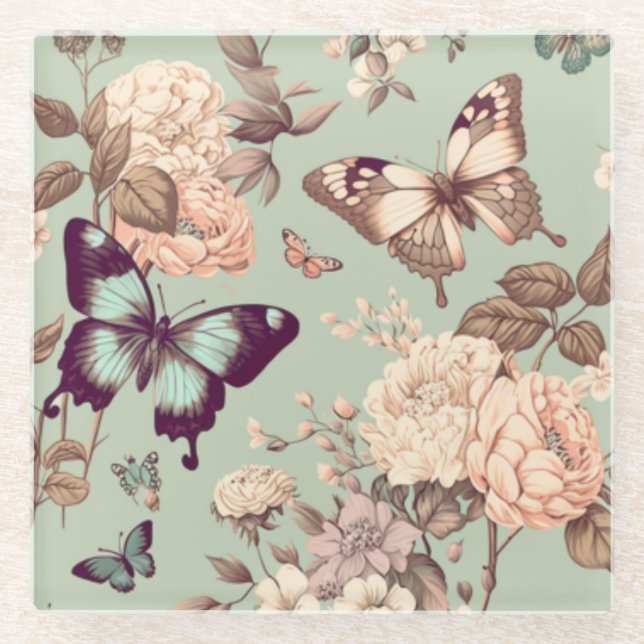 Schmetterlinge und Blume Decke Glasuntersetzer (Vorderseite)