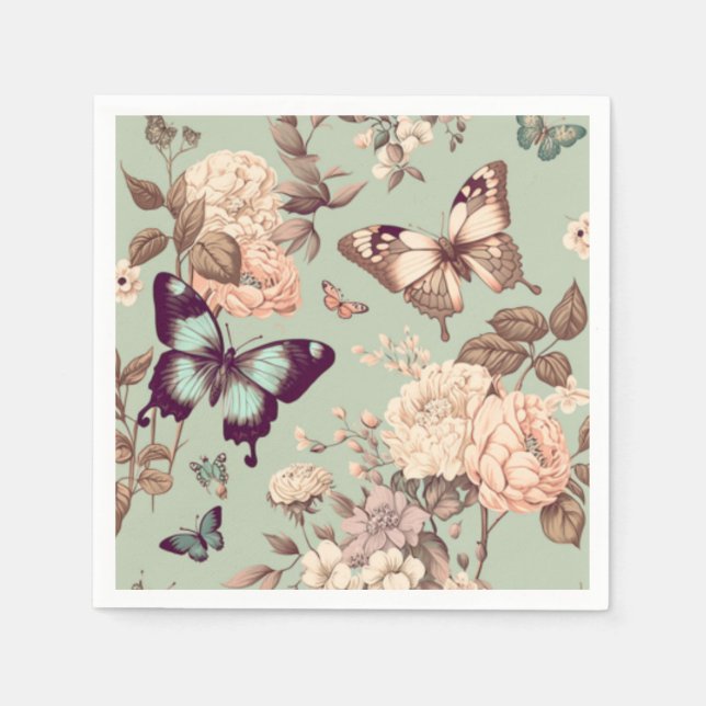 Schmetterlinge und Blume Decke Serviette (Vorderseite)