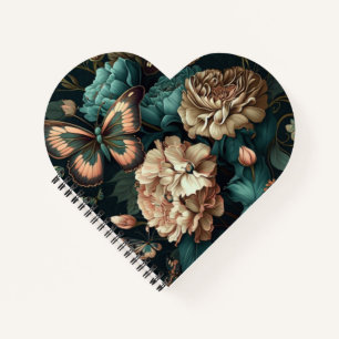 Schmetterlinge und Blume dunkles klassisches Desig Notizbuch