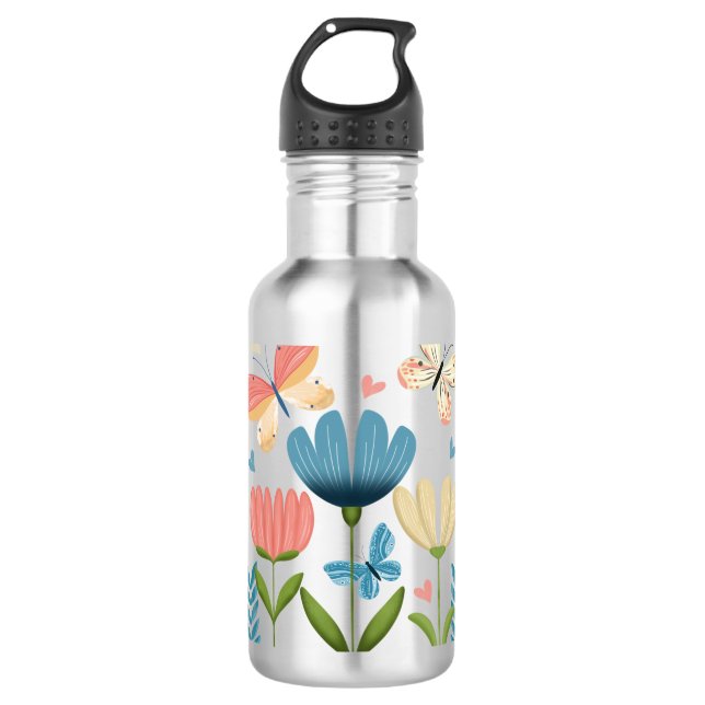 Schmetterlinge und Blume Edelstahlflasche (Vorderseite)