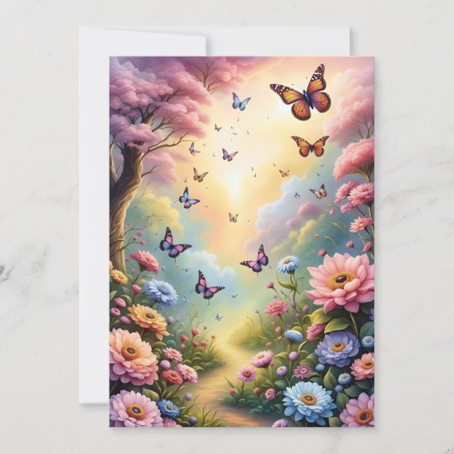 Schmetterlinge und Blume Einladung (Vorderseite)