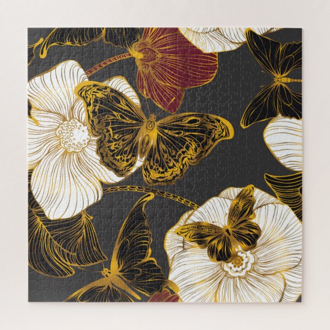 Schmetterlinge und Blume: Frühjahrsmuster Puzzle (Vertikal)