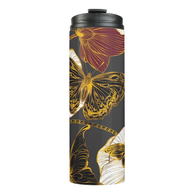 Schmetterlinge und Blume: Frühjahrsmuster Thermosbecher (Vorderseite)