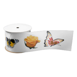 Schmetterlinge und Blume Gelb Rose Satin Ribbon Satinband