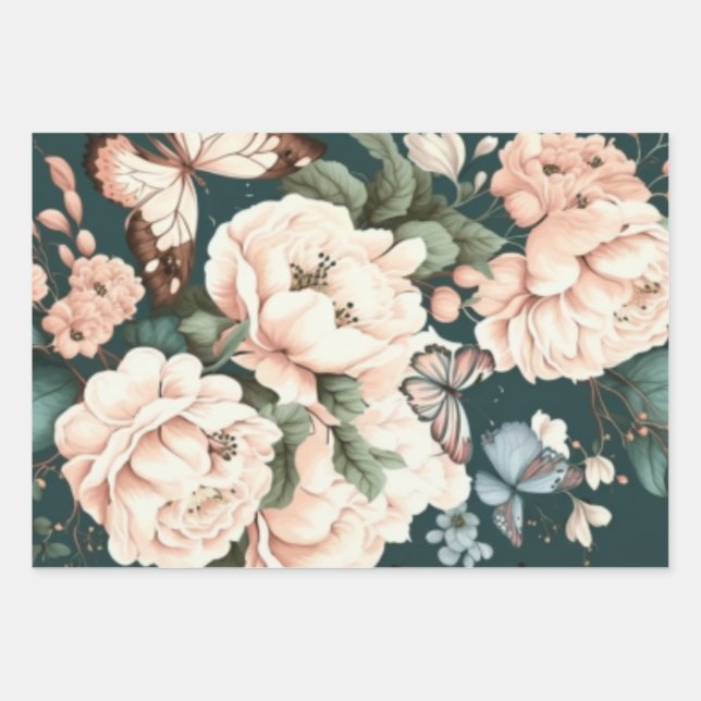 Schmetterlinge und Blume Geschenkpapier Set (Vorderseite)