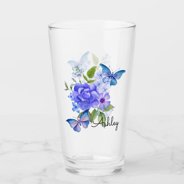 Schmetterlinge und Blume Glas (Vorderseite)