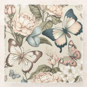 Schmetterlinge und Blume Glasuntersetzer