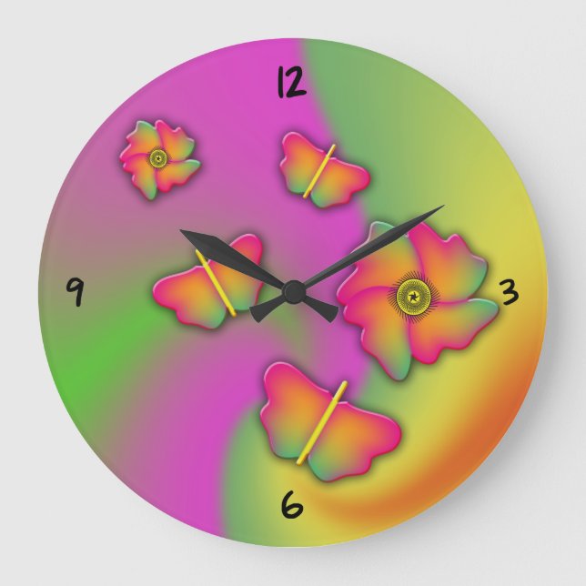 Schmetterlinge und Blume große Uhr (Vorderseite)