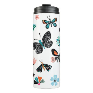 Schmetterlinge und Blume, handgezeichnete Sammlung Thermosbecher