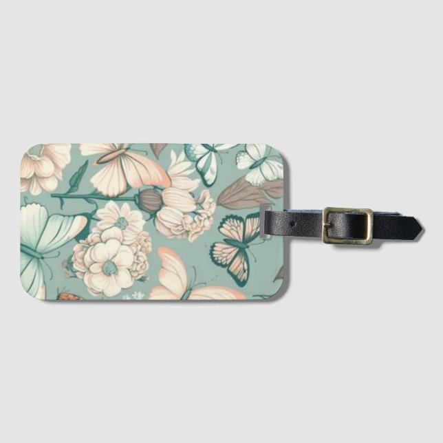 Schmetterlinge und Blume helle grüne Dekoration Gepäckanhänger (Vorderseite (Horizontal))