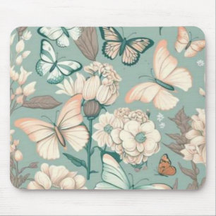 Schmetterlinge und Blume helle grüne Dekoration Mousepad