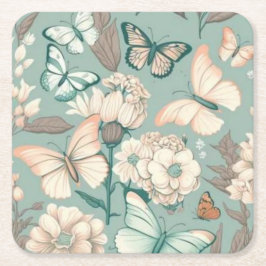 Schmetterlinge und Blume helle grüne Dekoration Rechteckiger Pappuntersetzer