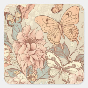 Schmetterlinge und Blume hellorange eWatch Quadratischer Aufkleber