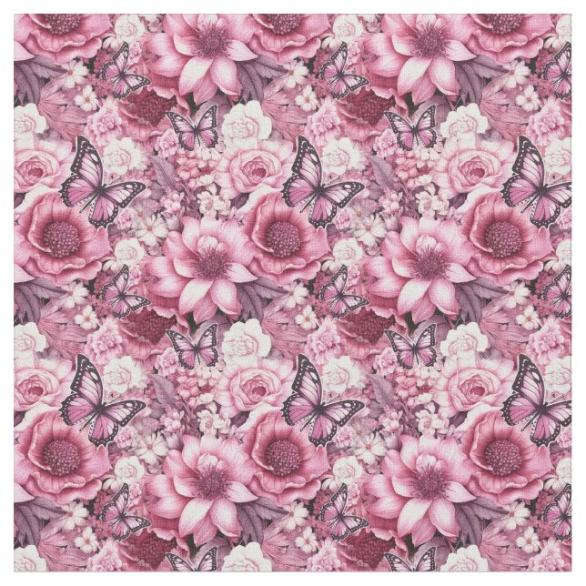 Schmetterlinge und Blume in verschiedenen Farbtöne Stoff (Nahaufnahme)