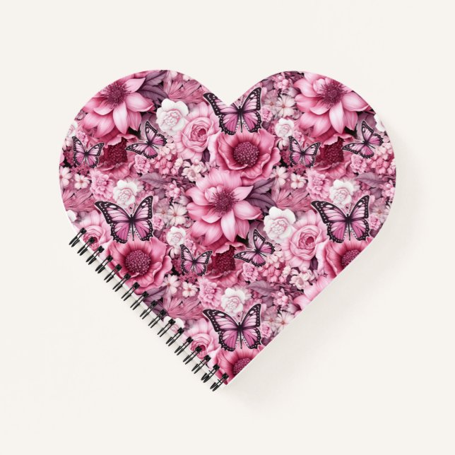 Schmetterlinge und Blume in verschiedenen Rosatöne Notizbuch (Vorderseite)