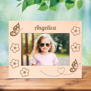 Schmetterlinge und Blume Individuelle Name 7x5 Geätzte Rahmen