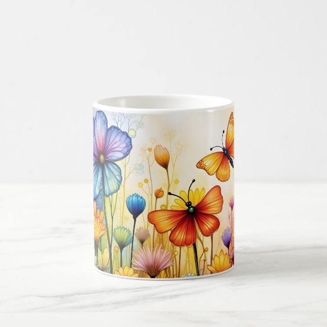Schmetterlinge und Blume Kaffeetasse (Mittel)