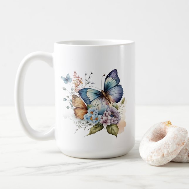 Schmetterlinge und Blume Kaffeetasse (Mit Donut)