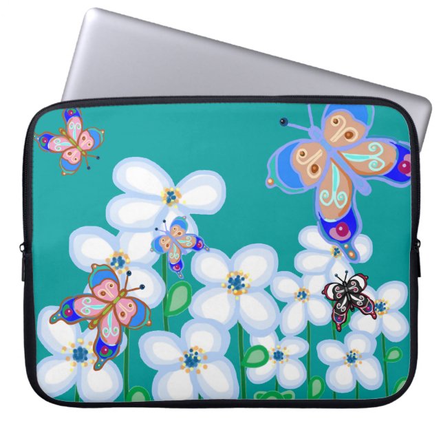 Schmetterlinge und Blume Laptopschutzhülle (Vorderseite)