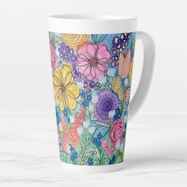 Schmetterlinge und Blume Latte Tasse (Rechte Ecke)