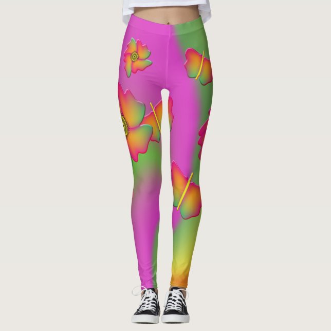 Schmetterlinge und Blume Leggings (Vorderseite)