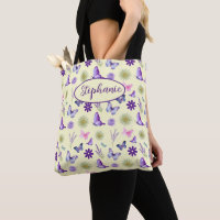 Schmetterlinge und Blume Lila und gelbe Tasche