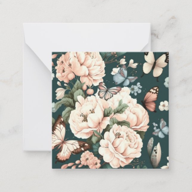 Schmetterlinge und Blume Mitteilungskarte (Vorderseite)