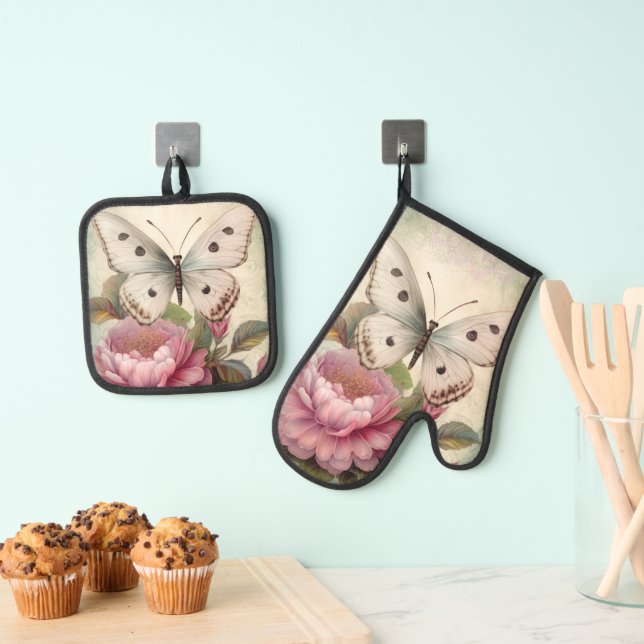 Schmetterlinge und Blume Ofenhandschuh & Topflappen-Set (Insitu (Hängend))
