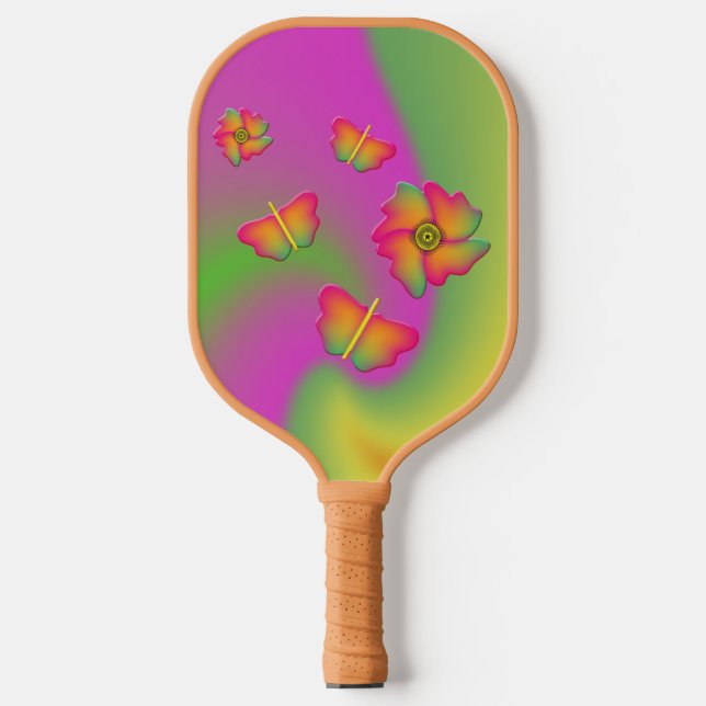 Schmetterlinge und Blume Pickleball Schläger (Vorderseite)