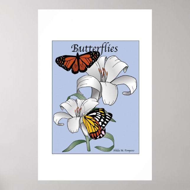 Schmetterlinge und Blume Poster (Vorne)