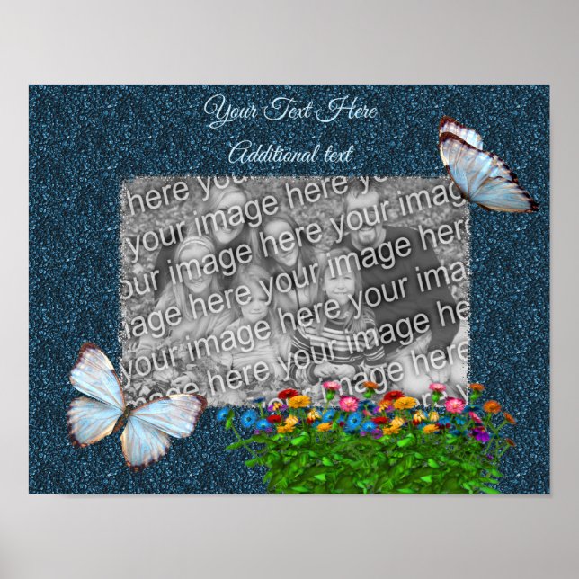 Schmetterlinge und Blume Rahmen hinzufügen Ihr Fot Poster (Vorne)