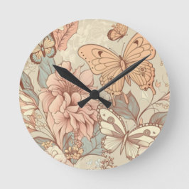Schmetterlinge und Blume Runde Wanduhr