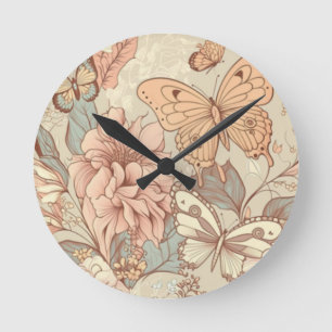 Schmetterlinge und Blume Runde Wanduhr