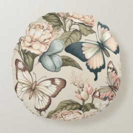 Schmetterlinge und Blume Rundes Kissen