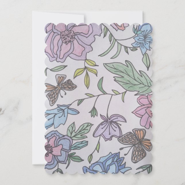 Schmetterlinge und Blume Save The Date (Rückseite)