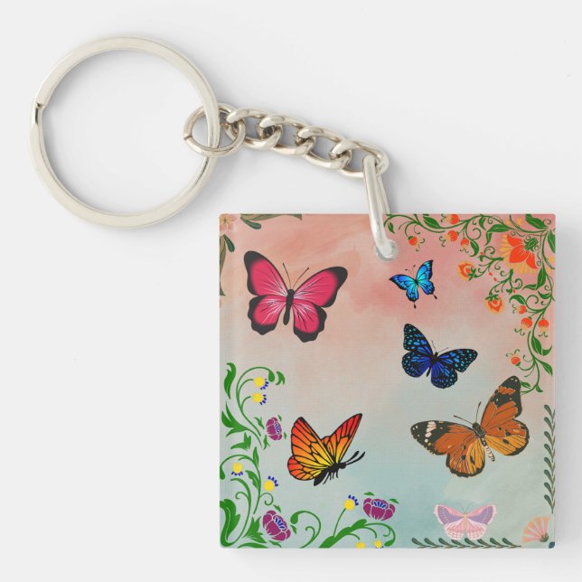 Schmetterlinge und Blume Schlüsselanhänger (Vorderseite)