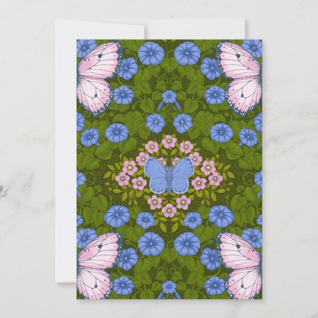 Schmetterlinge und Blume Symmetrie, blau und rosa (Vorderseite)