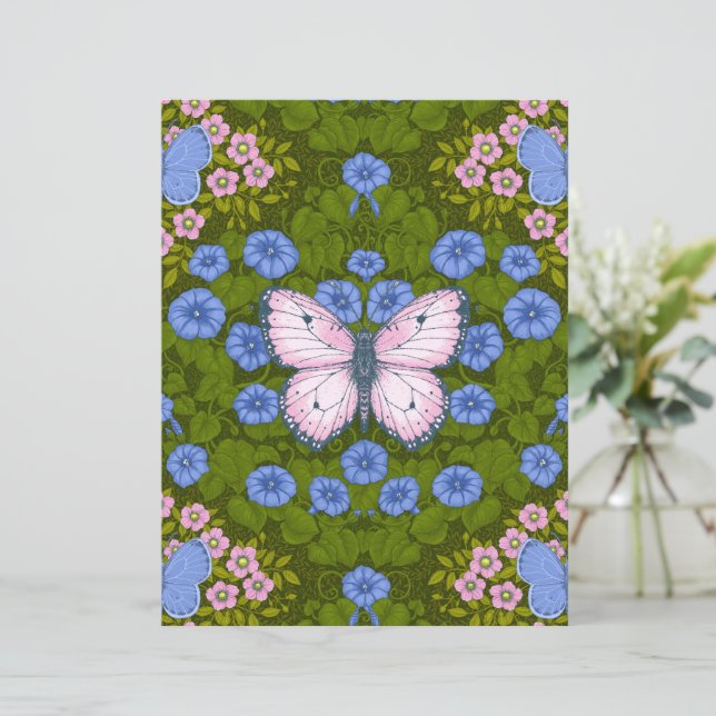 Schmetterlinge und Blume Symmetrie, blau und rosa (Stehend Vorderseite)