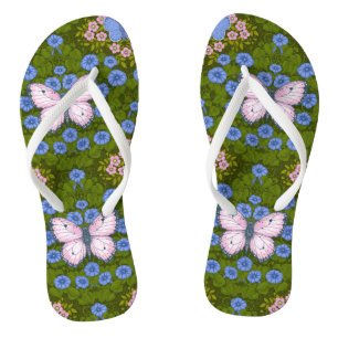 Schmetterlinge und Blume Symmetrie, blau und rosa Flip Flops