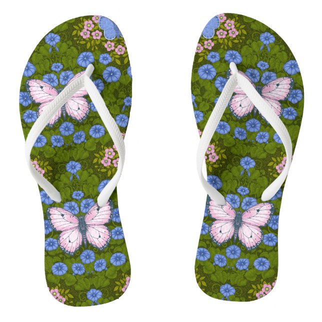 Schmetterlinge und Blume Symmetrie, blau und rosa Flip Flops (Fußbett)