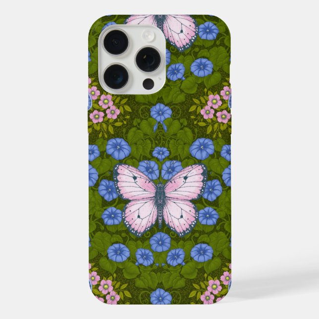 Schmetterlinge und Blume Symmetrie, blau und rosa iPhone Hülle (Rückseite)
